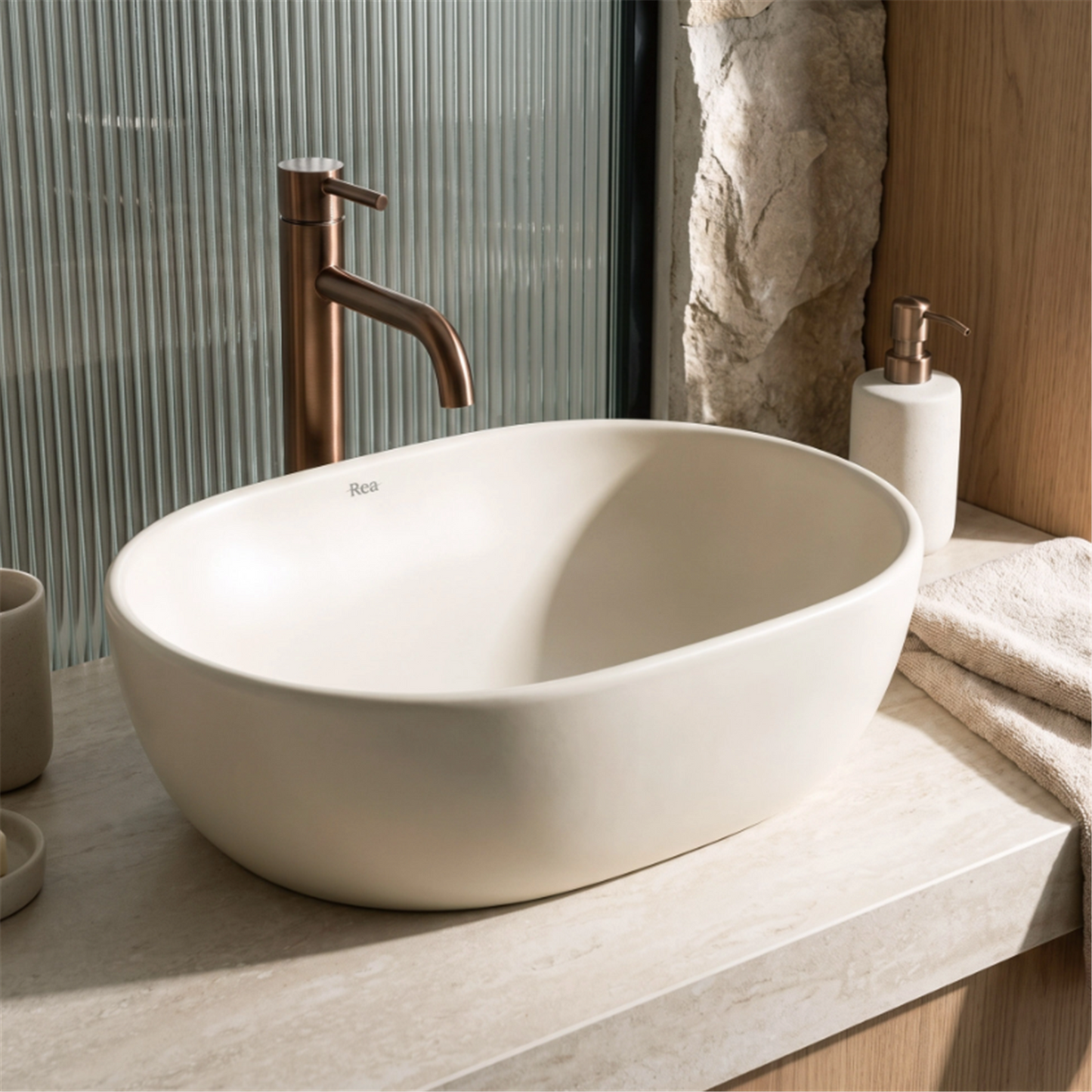 Aufsatzwaschbecken Focus 48 × 34,5 cm – Creme Matt