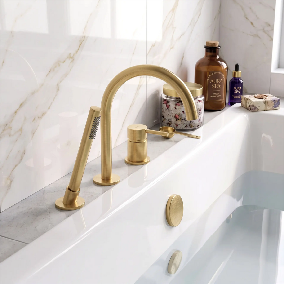 3-Loch-Badewannenarmatur Lungo – Gold Matt