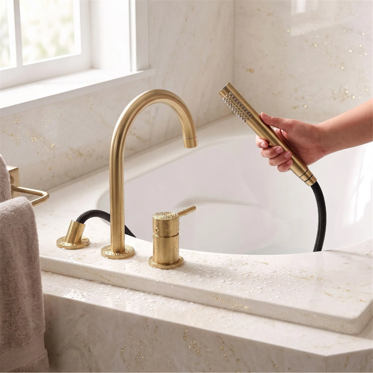 3-Loch-Badewannenarmatur Lungo – Gold Matt