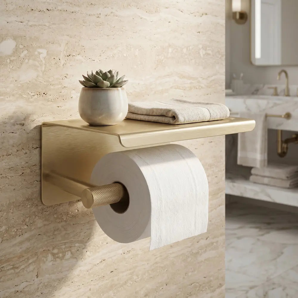 Toilettenpapierhalter mit Ablage 6613 Modern Gold Matt