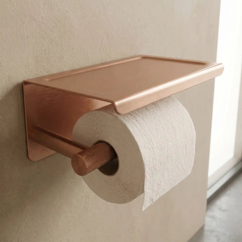 toilettenpapier aufbewahrung wandmontage Toilettenpapierhalter mit Ablage Kupfer Matt – Modern Metall Wandmontage – wohnwerk.idee