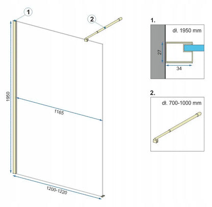 Walk In Duschwand Aero Gold Matt 90-120cm