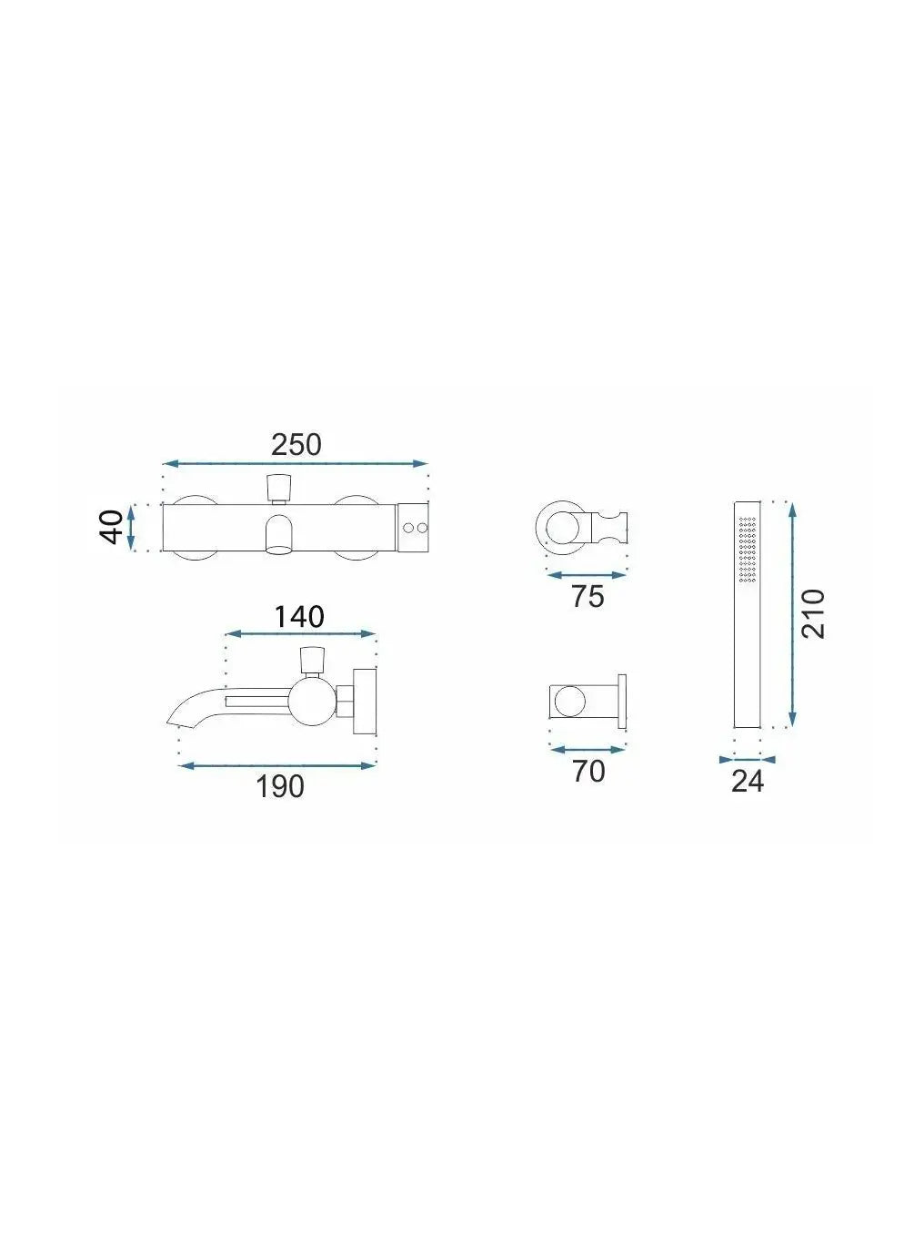 Badewannenarmatur Lungo Grip Kupfer Matt