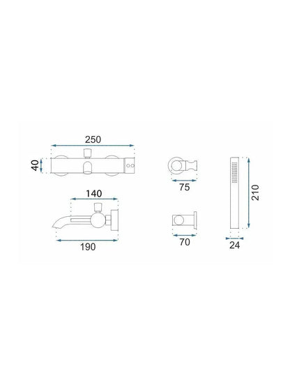 Badewannenarmatur Lungo Grip Kupfer Matt