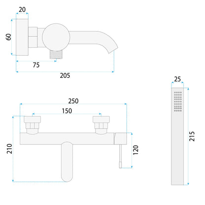 Badewannenarmatur Lungo Diamond Kupfer