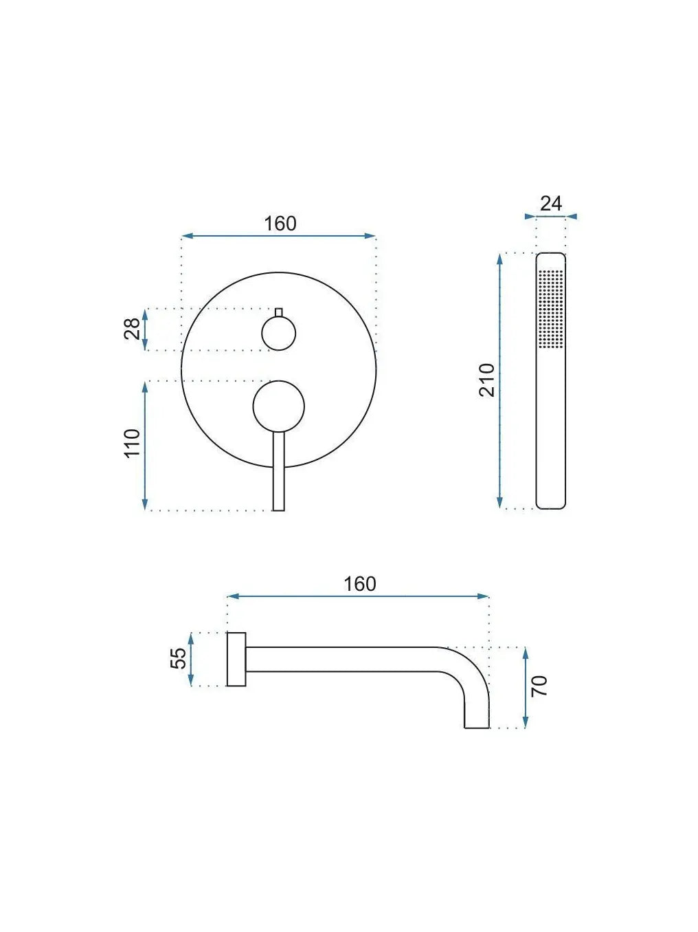 Badewannenarmatur Unterputz Lungo Kupfer Matt