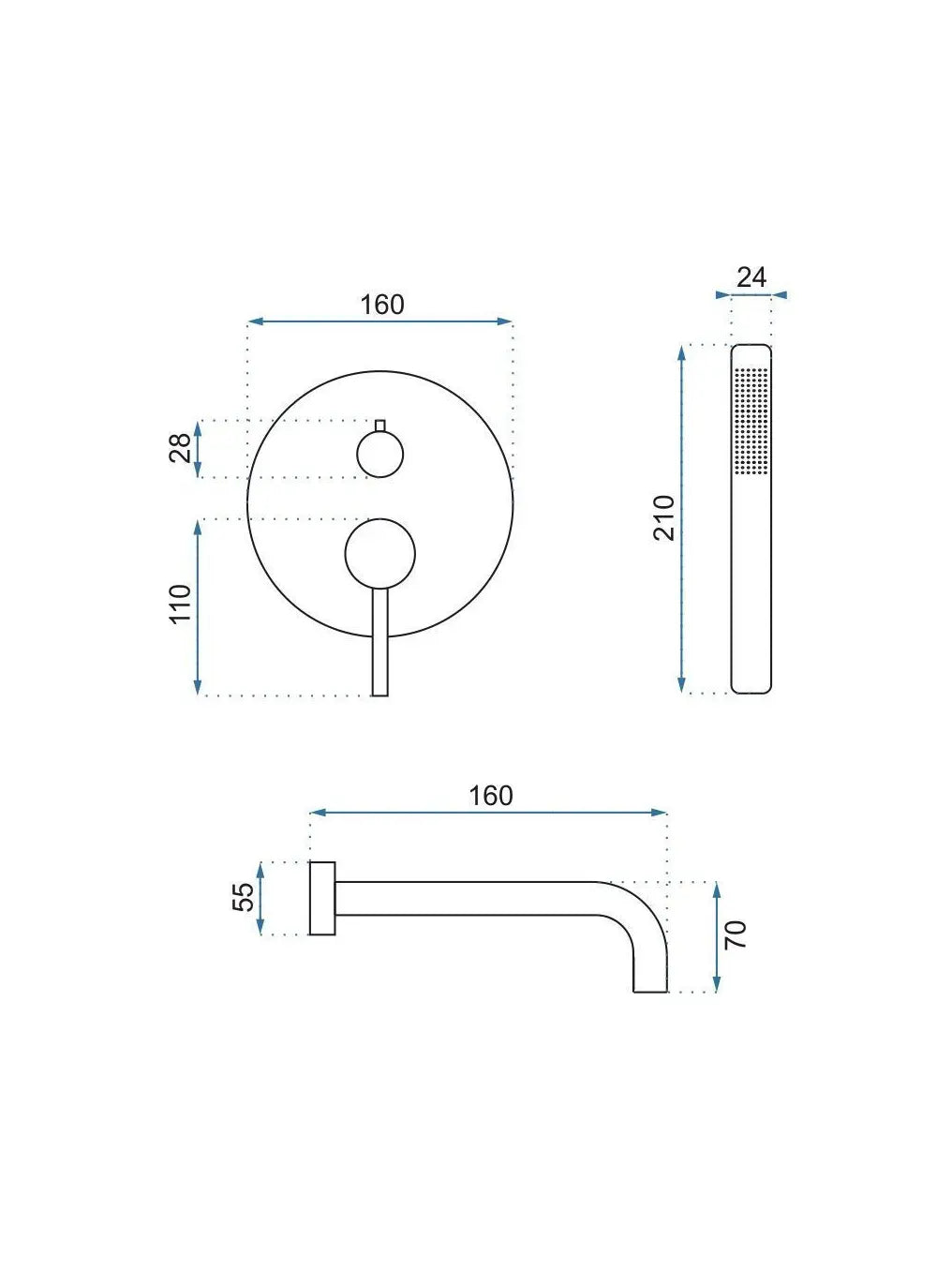 Badewannenarmatur Unterputz Lungo Titan Matt