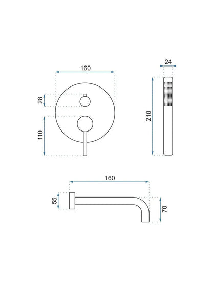 Badewannenarmatur Unterputz Lungo Titan Matt
