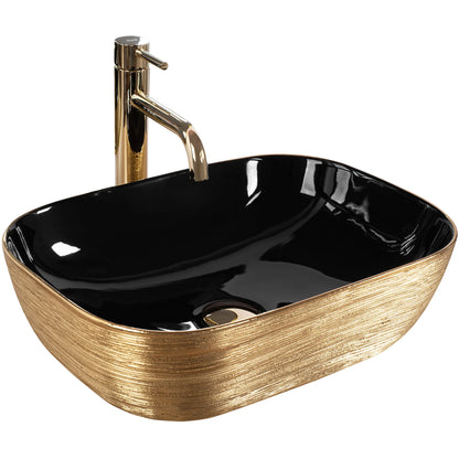 Aufsatzwaschbecken Belinda Black Brushed Gold 46x32cm