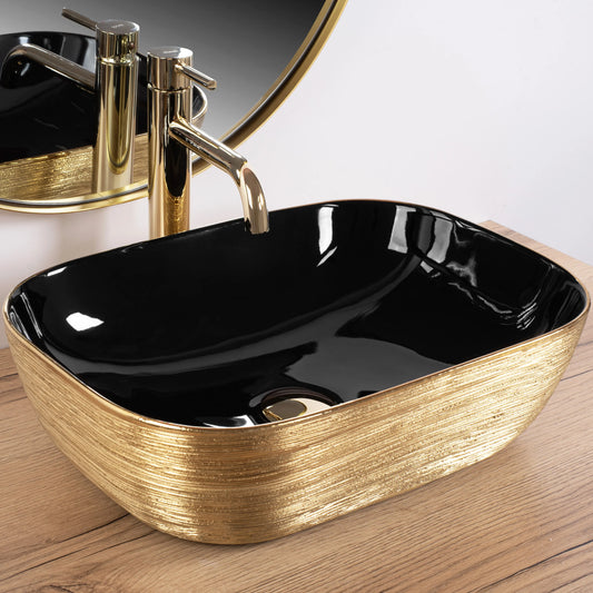 Aufsatzwaschbecken Belinda Black Brushed Gold 46x32cm