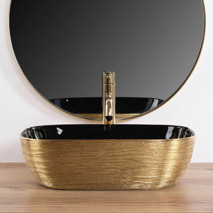 Aufsatzwaschbecken Belinda Black Brushed Gold 46x32cm