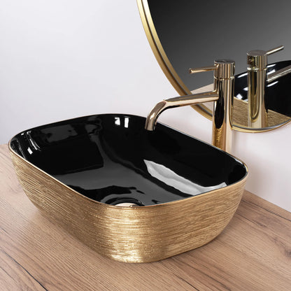 Aufsatzwaschbecken Belinda Black Brushed Gold 46x32cm