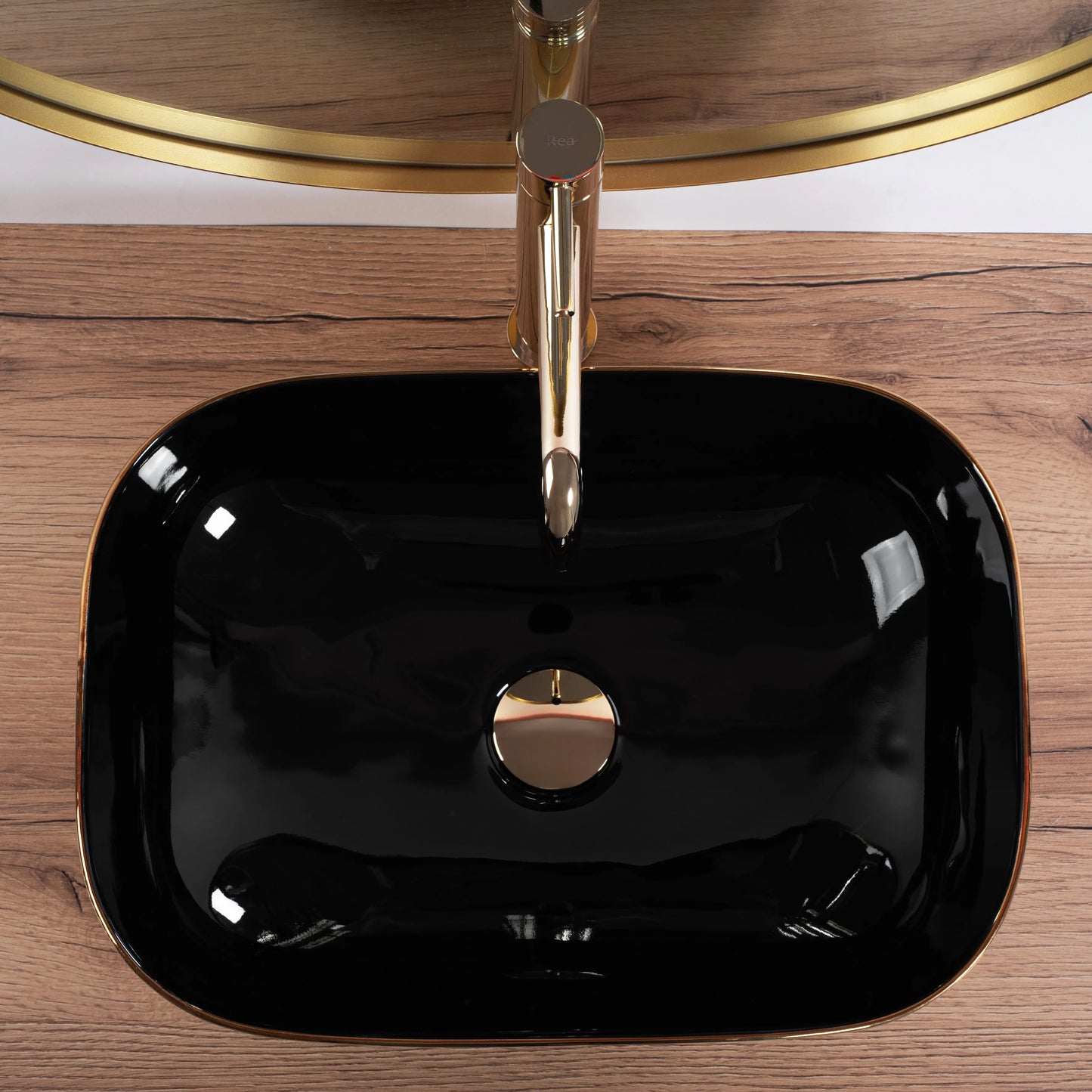 Aufsatzwaschbecken Belinda Black Brushed Gold 46x32cm