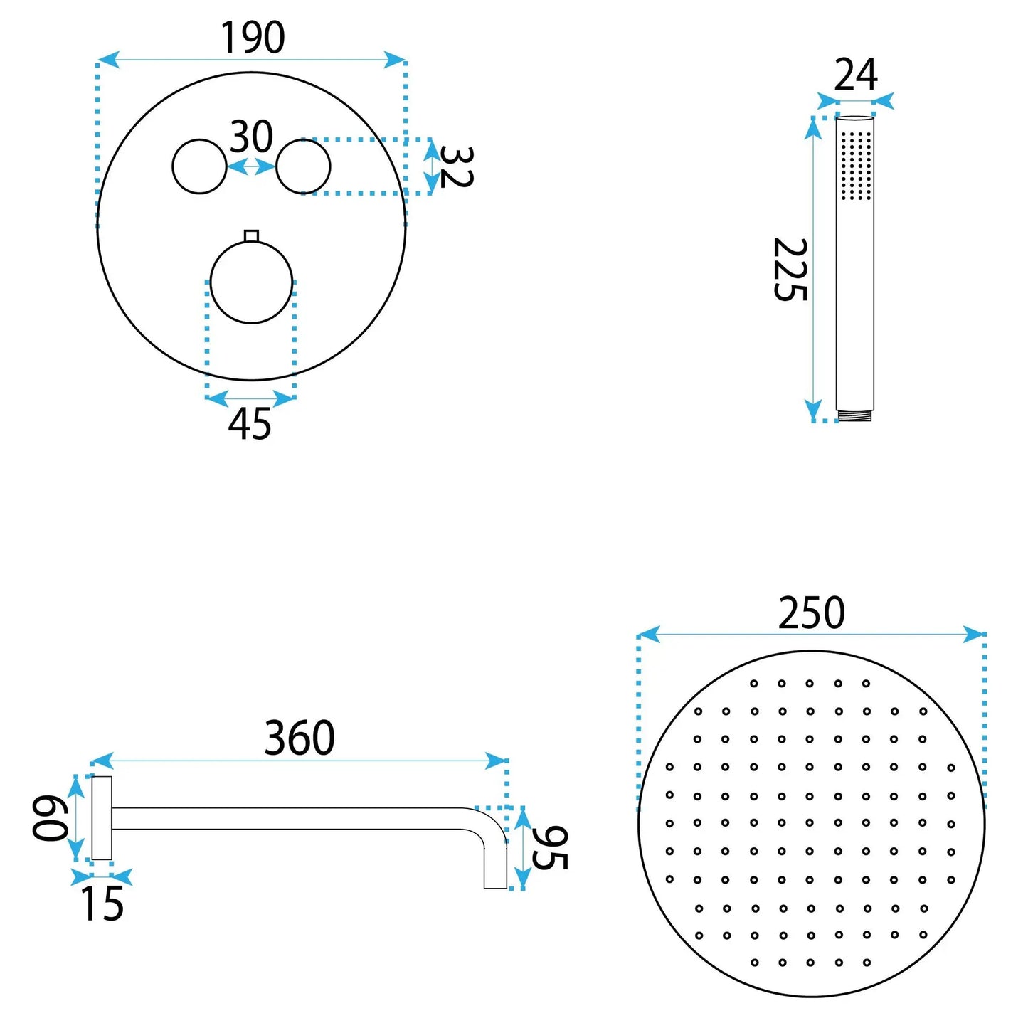 Unterputz Dusche Lungo Diamond Kupfer (mit Thermostat)