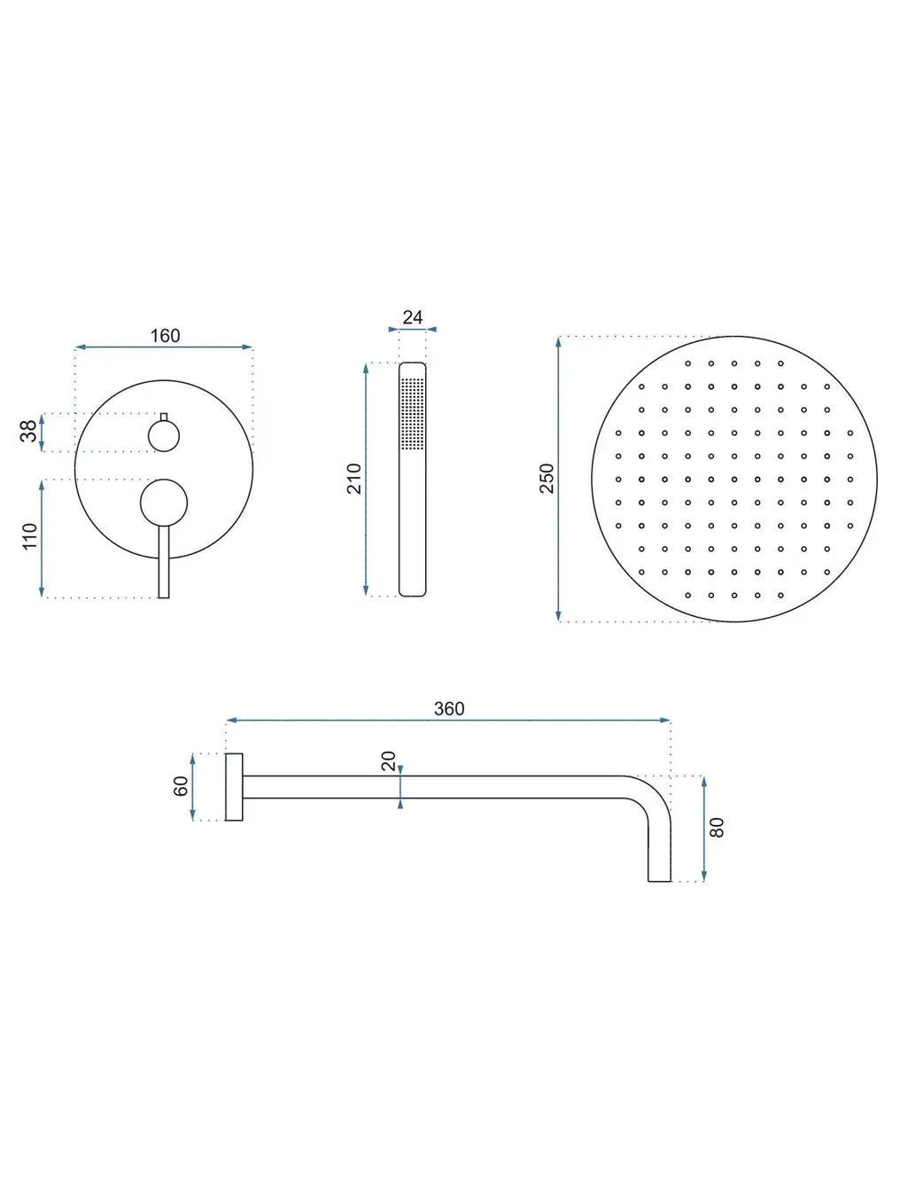 Dusche Unterputz Lungo Grip Kupfer Matt