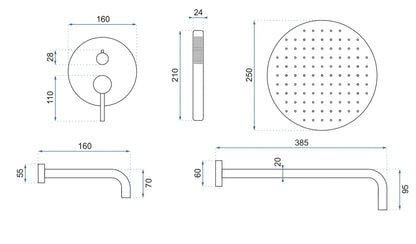 Dusche Unterputz Lungo Titan Matt