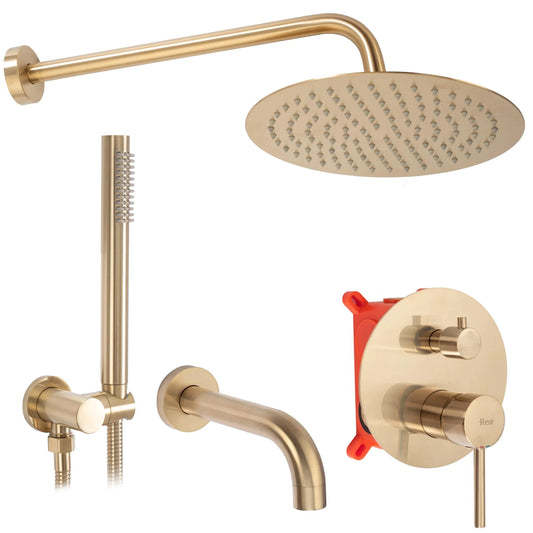 Dusche mit Wannenauslauf Unterputz Lungo Gold Matt