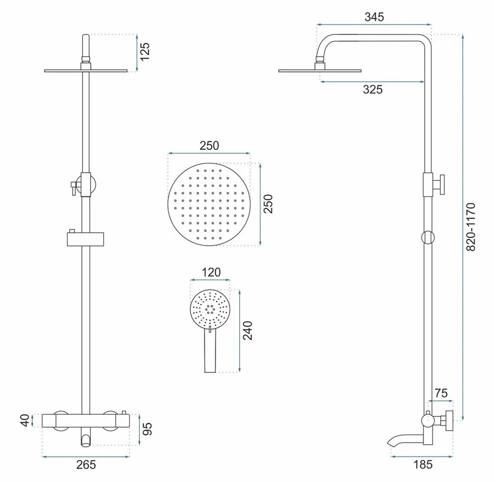 Dusche Lungo Diamond Kupfer mit Thermostat