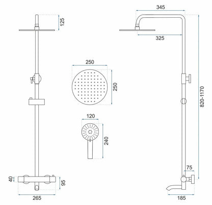 Dusche Lungo Diamond Kupfer mit Thermostat