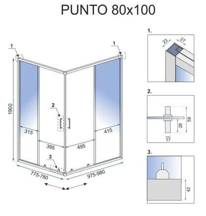 Duschkabine City Gold Matt 80x100cm
