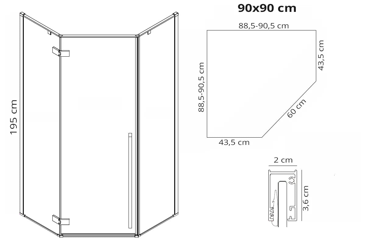 Duschkabine Diamond Gold 90x90cm