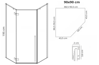 Duschkabine Diamond Gold 90x90cm