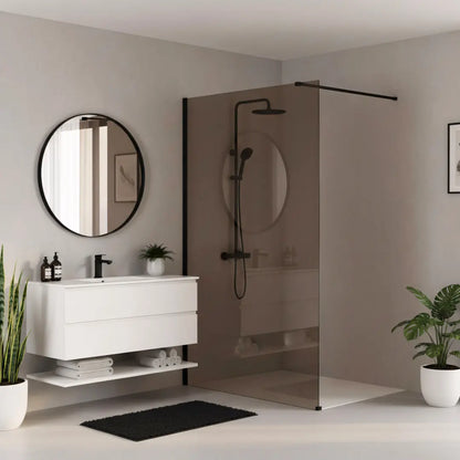 Walk-In Duschwand Flexi braun getöntes Glas Black Matt 90-130cm