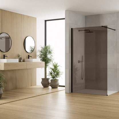 Walk-In Duschwand Flexi braun getöntes Glas Black Matt 90-130cm