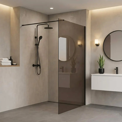 Walk-In Duschwand Flexi braun getöntes Glas Black Matt 90-130cm