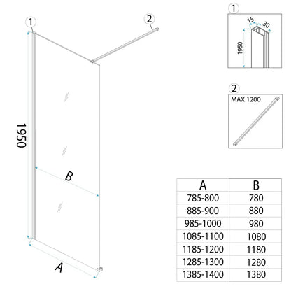 Walk-In Duschwand Flexi grau getöntes Glas Black Matt 80-140 cm