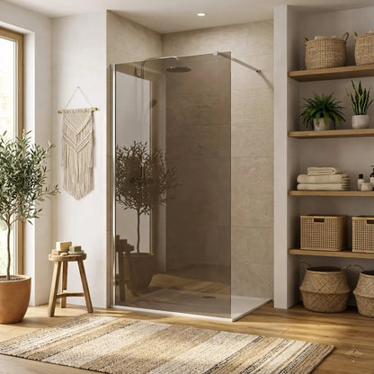 Walk-In Duschwand Flexi braun getöntes Glas Chrom Matt 80-140 cm