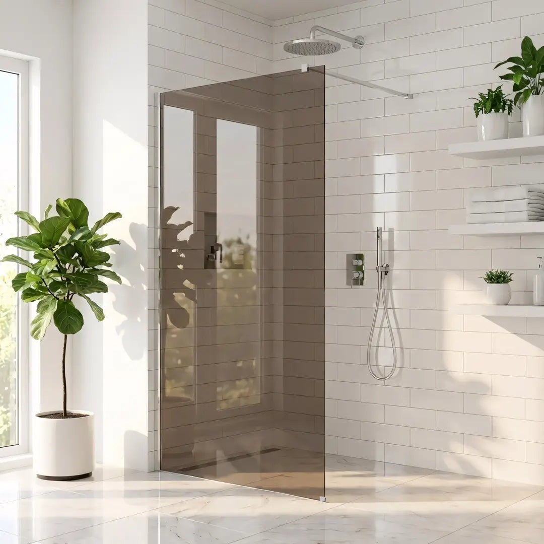 Walk-In Duschwand Flexi braun getöntes Glas Chrom Matt 80-140 cm