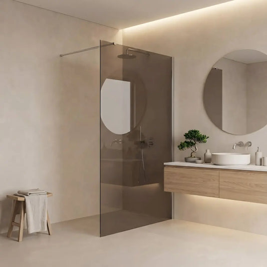 Walk-In Duschwand Flexi braun getöntes Glas Chrom Matt 80-140 cm