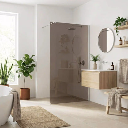 Walk-In Duschwand Flexi braun getöntes Glas Chrom Matt 80-140 cm