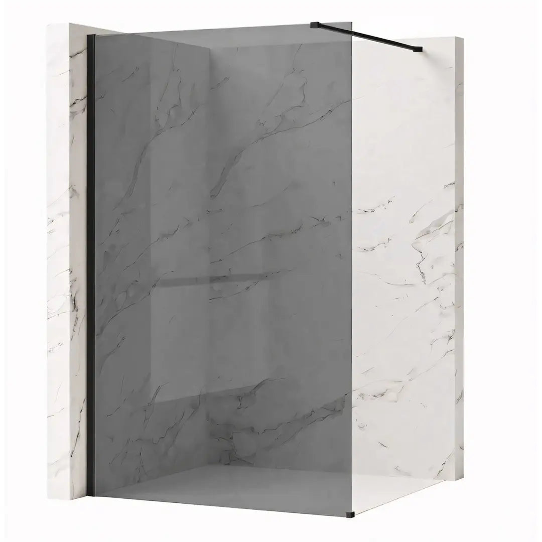 Walk-In Duschwand Flexi grau getöntes Glas Black Matt 80-140 cm