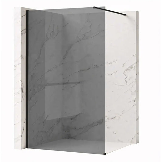 Walk-In Duschwand Flexi grau getöntes Glas Black Matt 80-140 cm