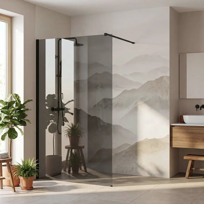 Walk-In Duschwand Flexi grau getöntes Glas Black Matt 80-140 cm