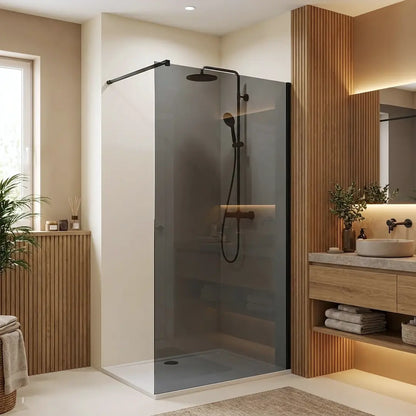 Walk-In Duschwand Flexi grau getöntes Glas Black Matt 80-140 cm