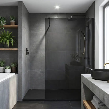 Walk-In Duschwand Flexi grau getöntes Glas Black Matt 80-140 cm