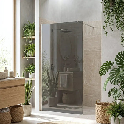Walk-In Duschwand Flexi grau getöntes Glas Chrom Matt  80-140cm