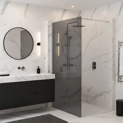 Walk-In Duschwand Flexi grau getöntes Glas Chrom Matt  80-140cm