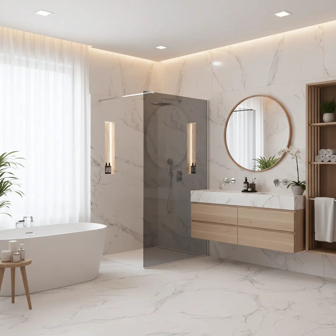 Walk-In Duschwand Flexi grau getöntes Glas Chrom Matt  80-140cm