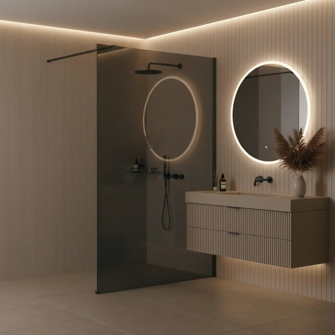 Walk-In Duschwand Flexi grau getöntes Glas Titan 80-140 cm