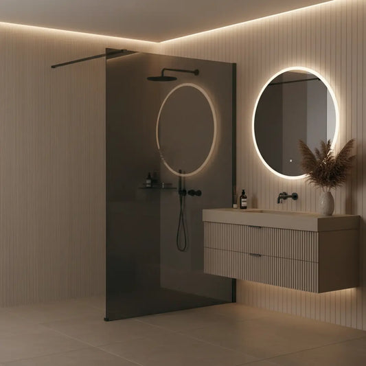 Walk-In Duschwand Flexi grau getöntes Glas Titan 80-140 cm