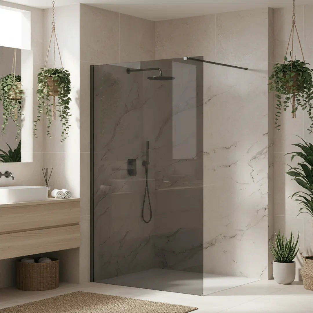 Walk-In Duschwand Flexi grau getöntes Glas Titan 80-140 cm