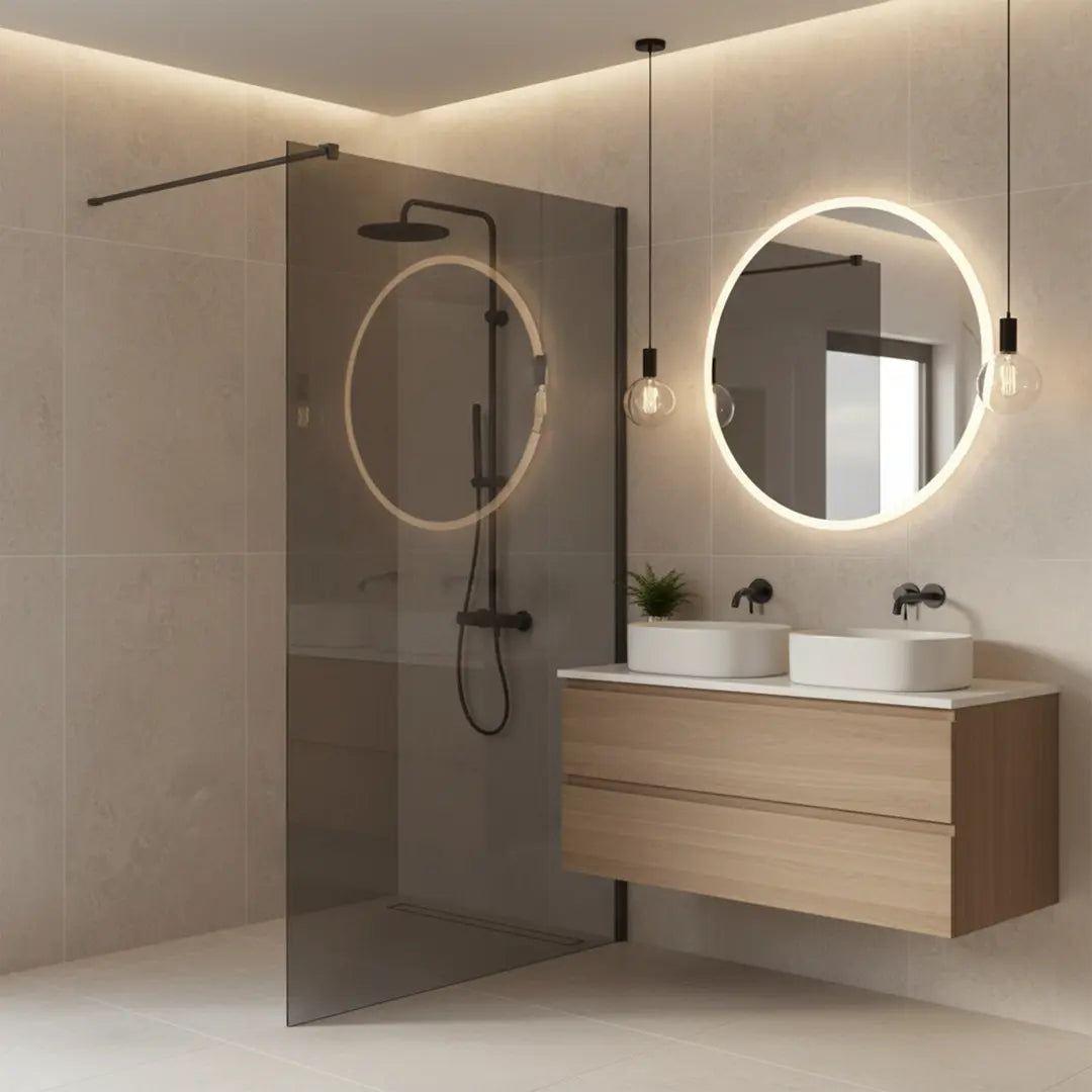 Walk-In Duschwand Flexi grau getöntes Glas Titan 80-140 cm