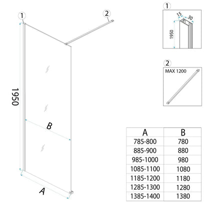 Walk-In Duschwand Flexi grau getöntes Glas Titan 80-140 cm