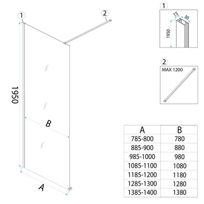 Walk-In Duschwand Flexi Black Matt 70-140cm