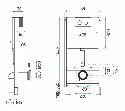 Vorwandelement mit Spültaste H Gold
