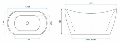 Badewanne Kerrano 170cm (freistehend)